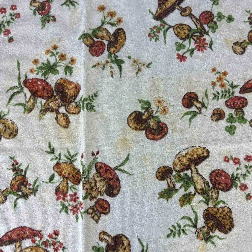 1960s Vintage Mushroom Tablecloth 52 X 66
